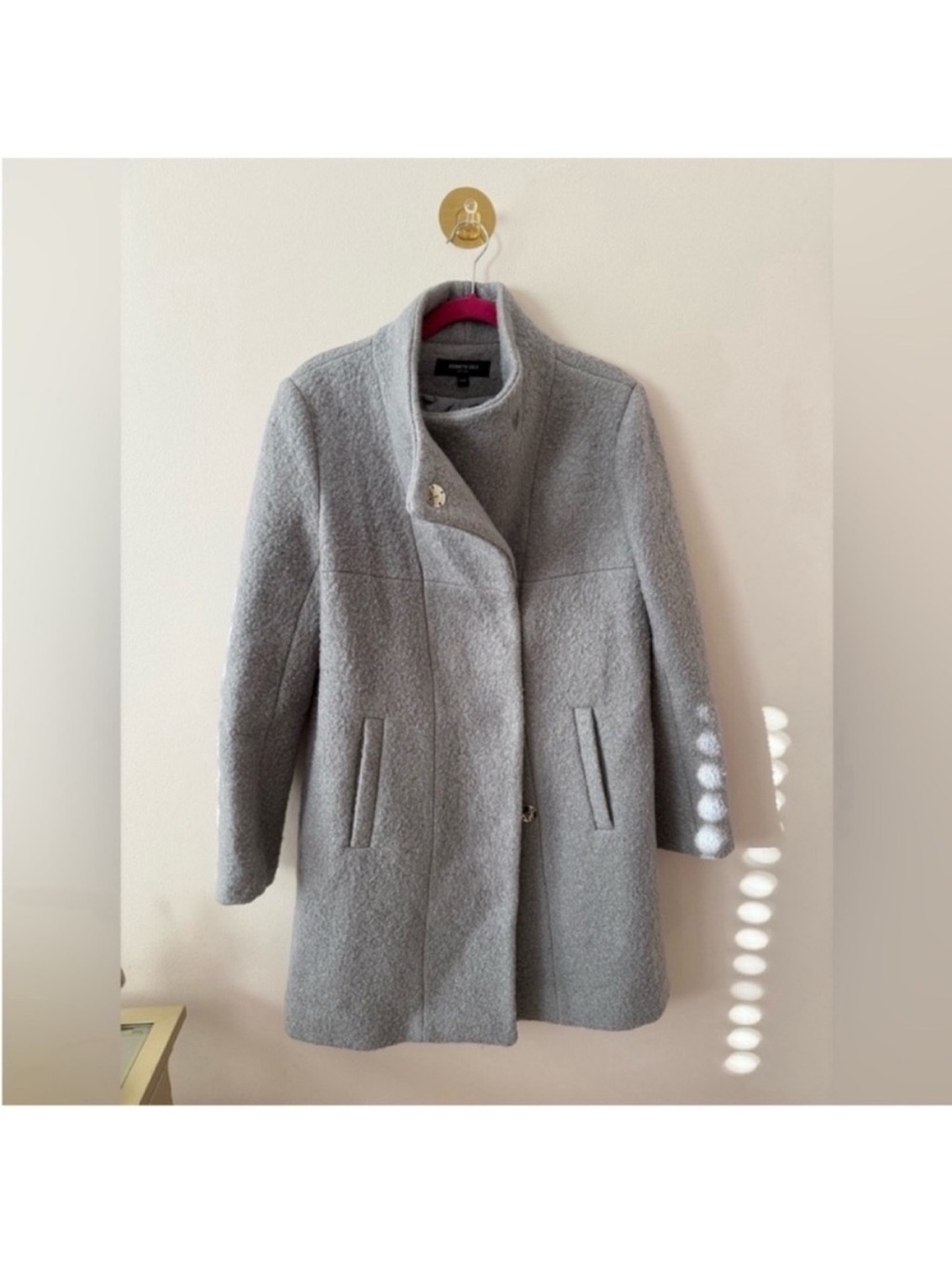 Kenneth Cole Grey Funnel Neck Wool Coat Size Medium